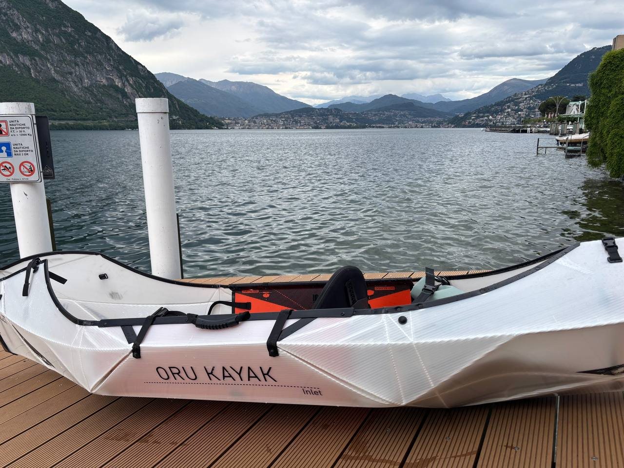 Oru kayak on the dock on Lake Lugano