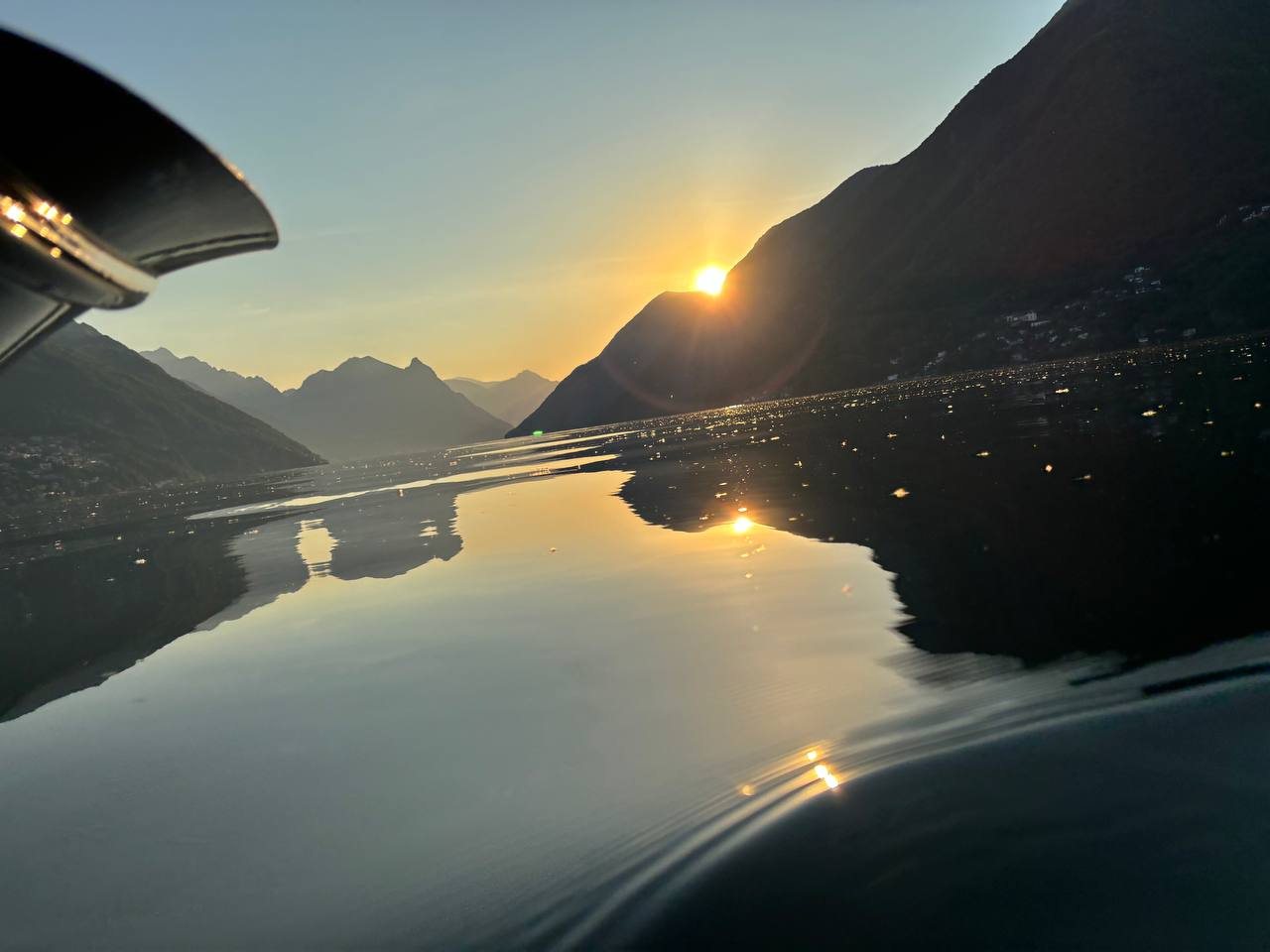 Sunset on the water on Lake Lugano